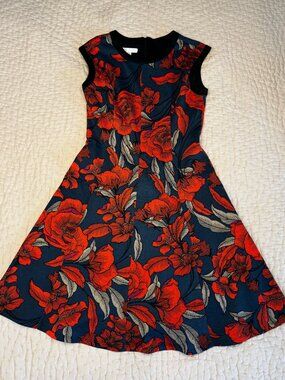 London Times Navy Red Floral Dress